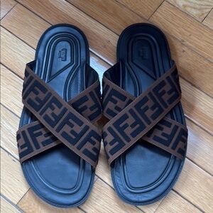 Fendi Black and Brown Sandals with Geometric Pattern